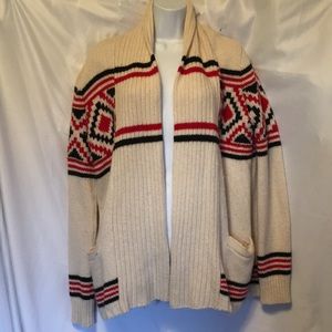 Wool Blend Sweater Geo Print Black Red Ivory SM